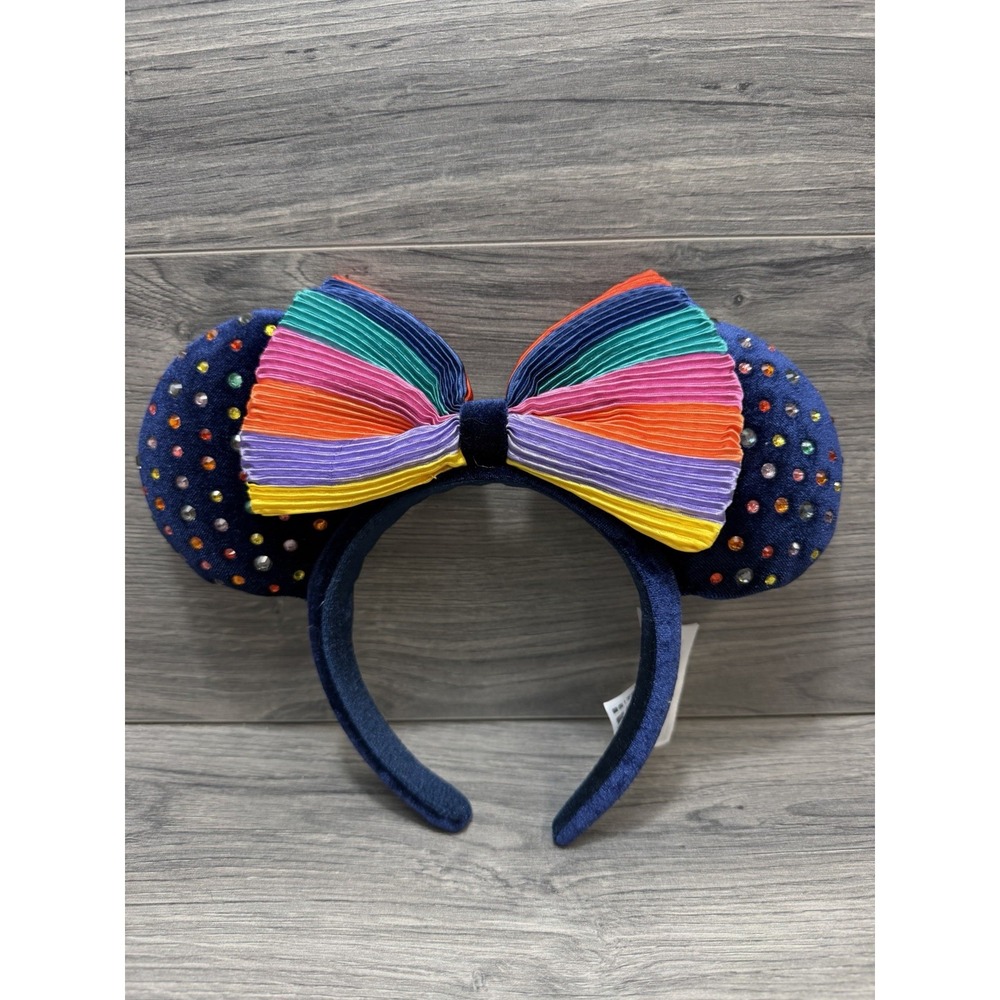 Disney Parks Rainbow Pride Felt Studded Minnie Ears Mickey Mouse Blue Headband